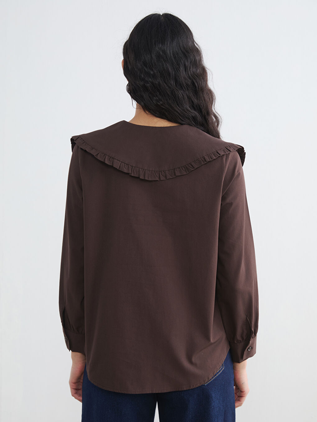 Kahverengi Bebe Yaka Fırfırlı Bluz	-7