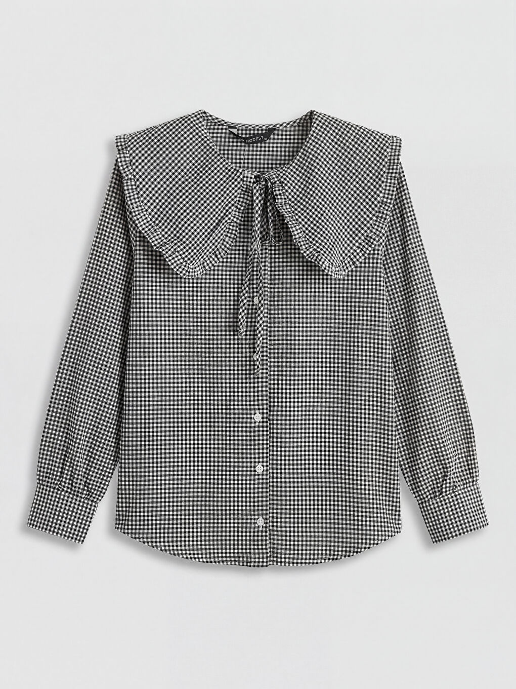 Siyah Bebe Yaka Ekose Kadın Gömlek-4