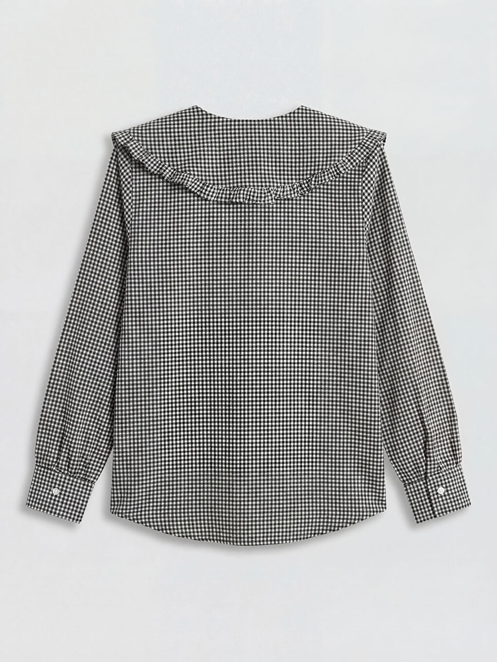 Siyah Bebe Yaka Ekose Kadın Gömlek-5