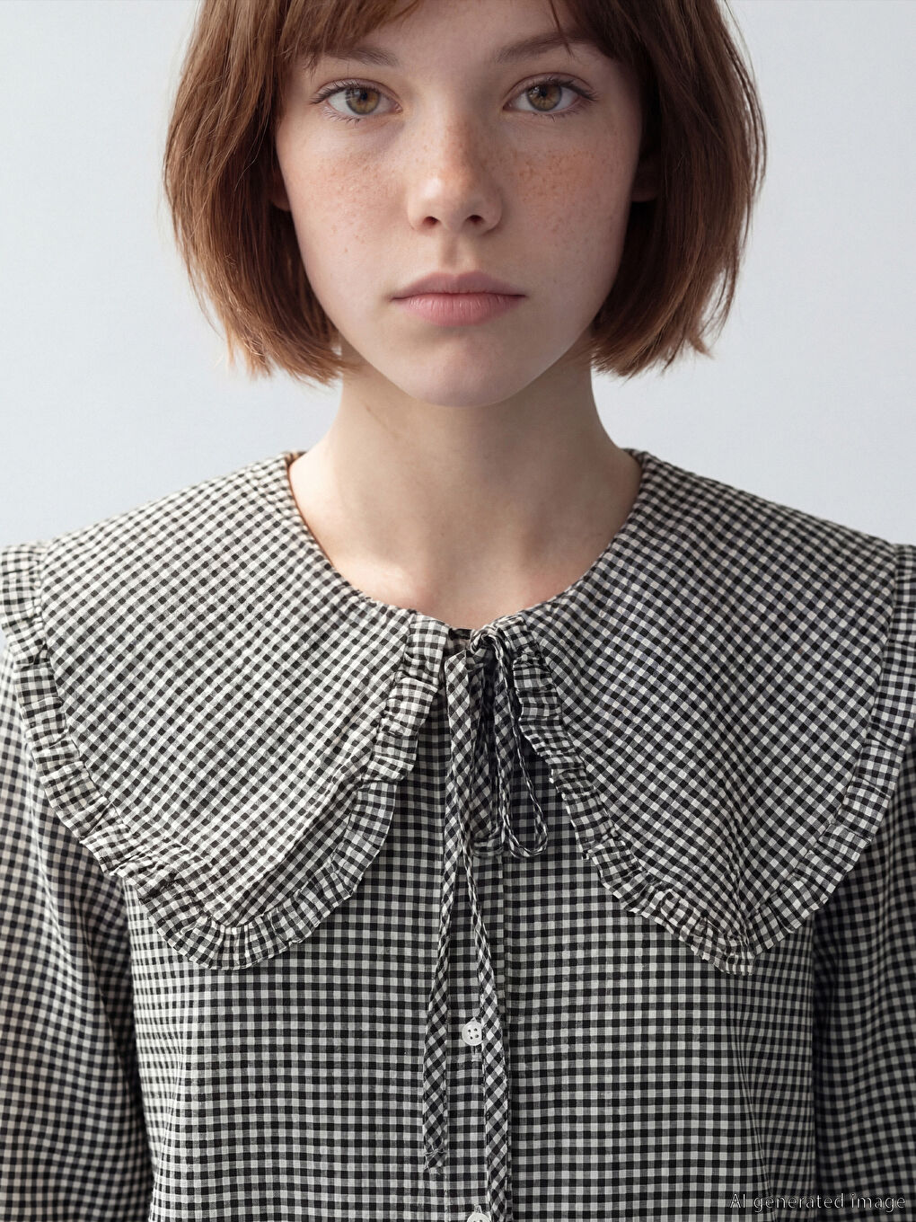 Siyah Bebe Yaka Ekose Kadın Gömlek-2