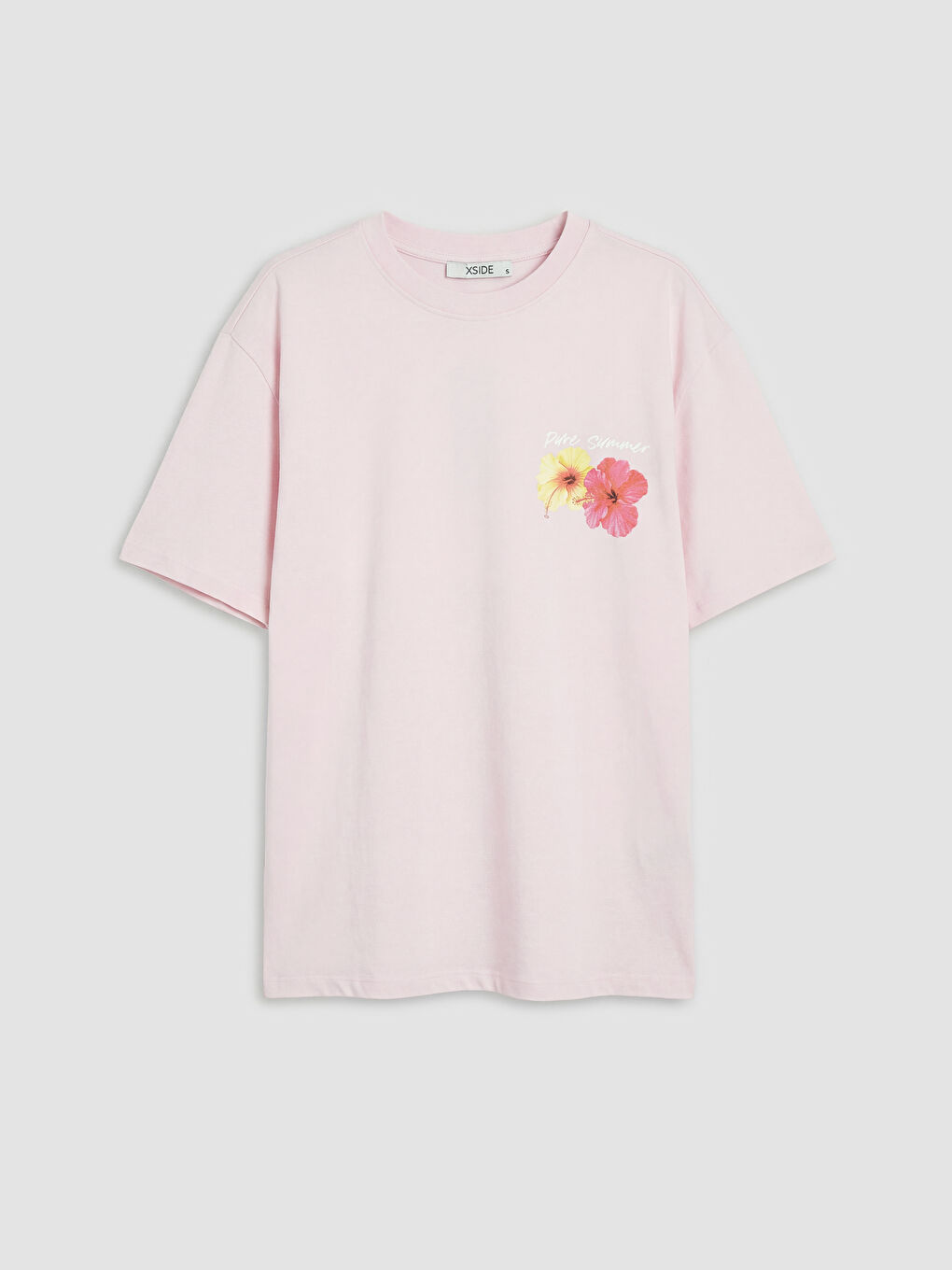 Pembe Baskılı Oversize Kadın Tişört