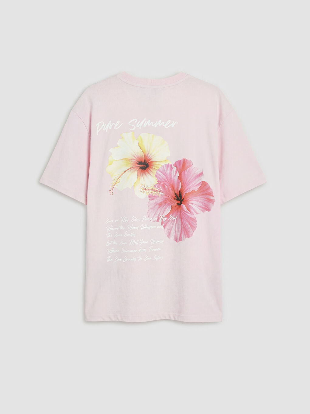 Pembe Baskılı Oversize Kadın Tişört-1