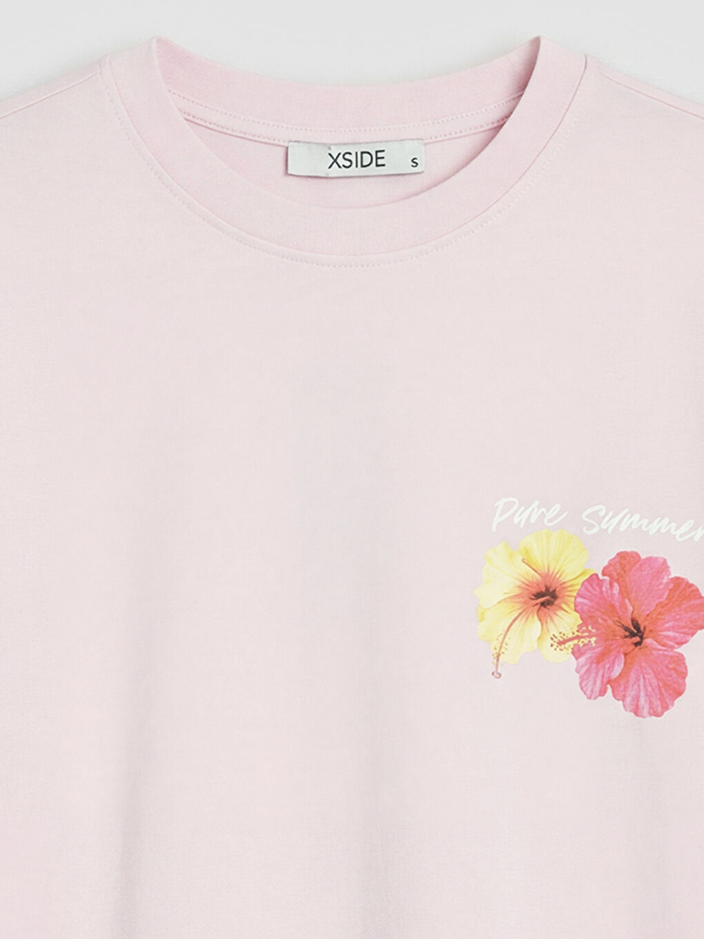 Pembe Baskılı Oversize Kadın Tişört-2