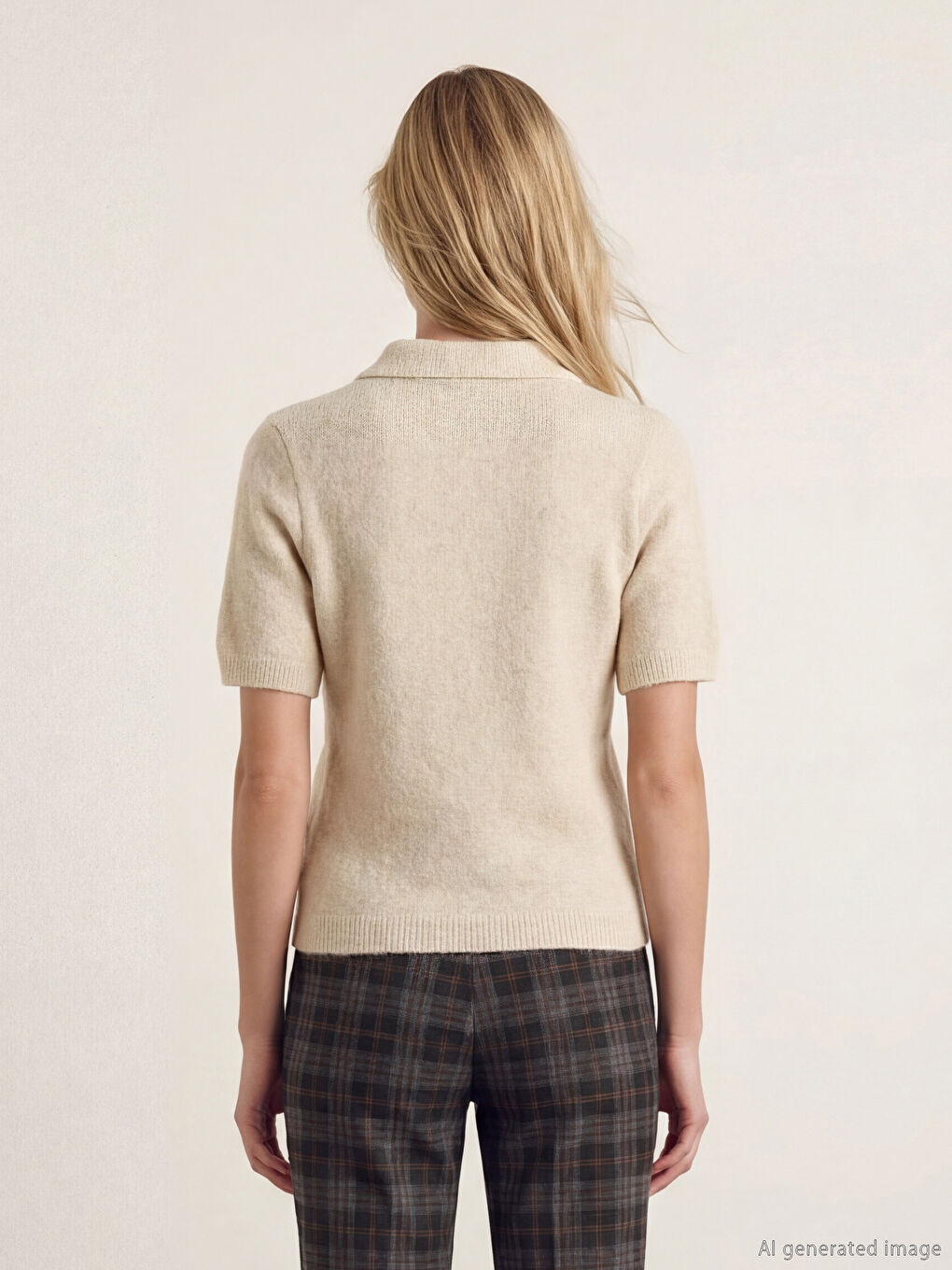 Bej Polo Yaka Yün Karışımlı Kadın Triko Kazak-3