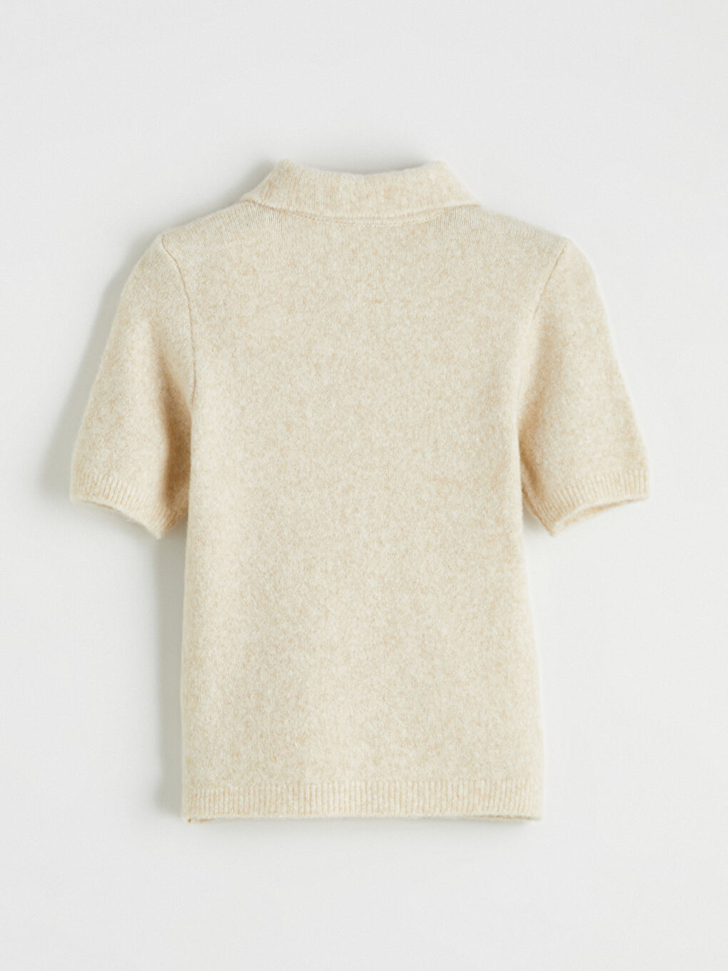 Bej Polo Yaka Yün Karışımlı Kadın Triko Kazak-4