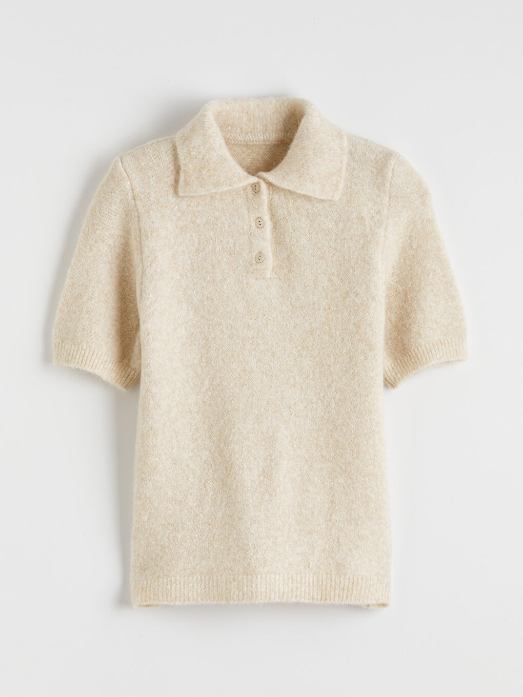 Bej Polo Yaka Yün Karışımlı Kadın Triko Kazak-5