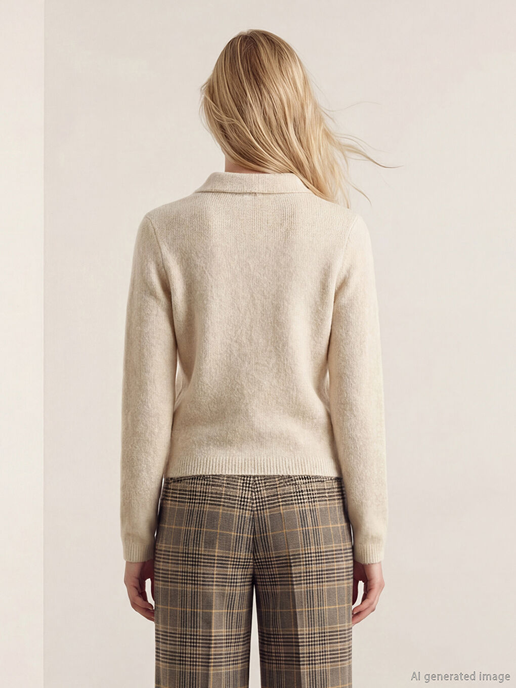 Bej Polo Yaka Yün Karışımlı Kadın Triko Kazak-2
