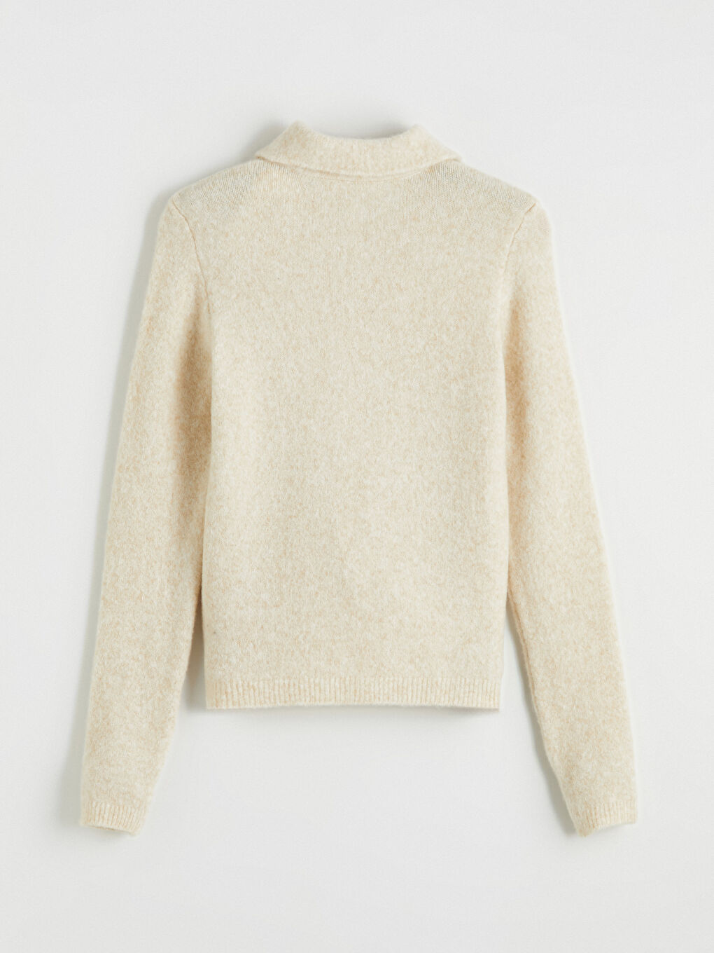 Bej Polo Yaka Yün Karışımlı Kadın Triko Kazak-3