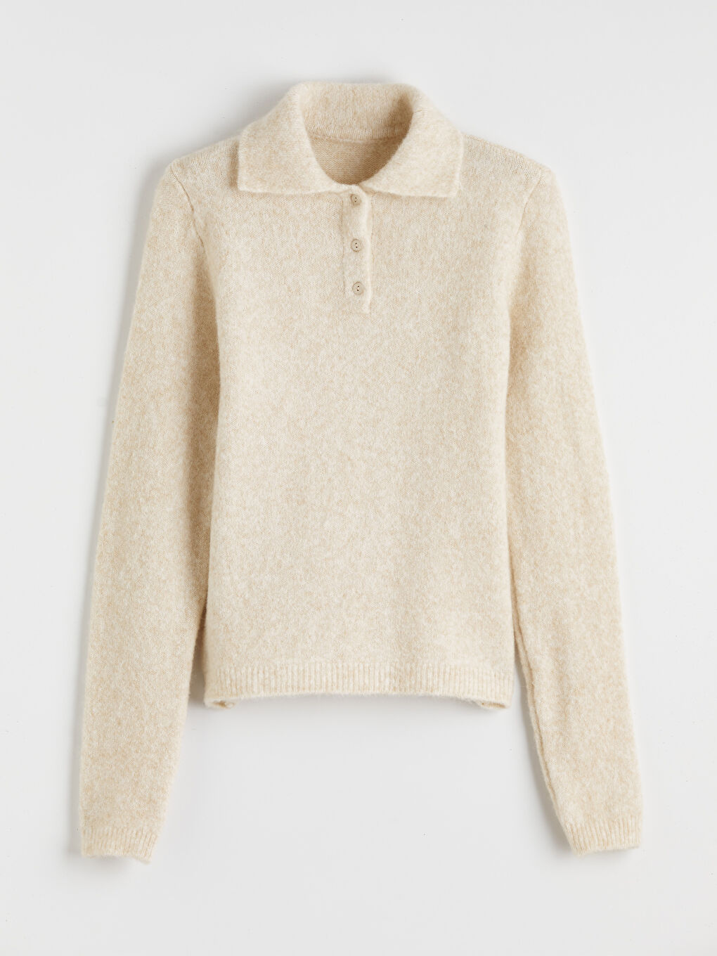 Bej Polo Yaka Yün Karışımlı Kadın Triko Kazak-4