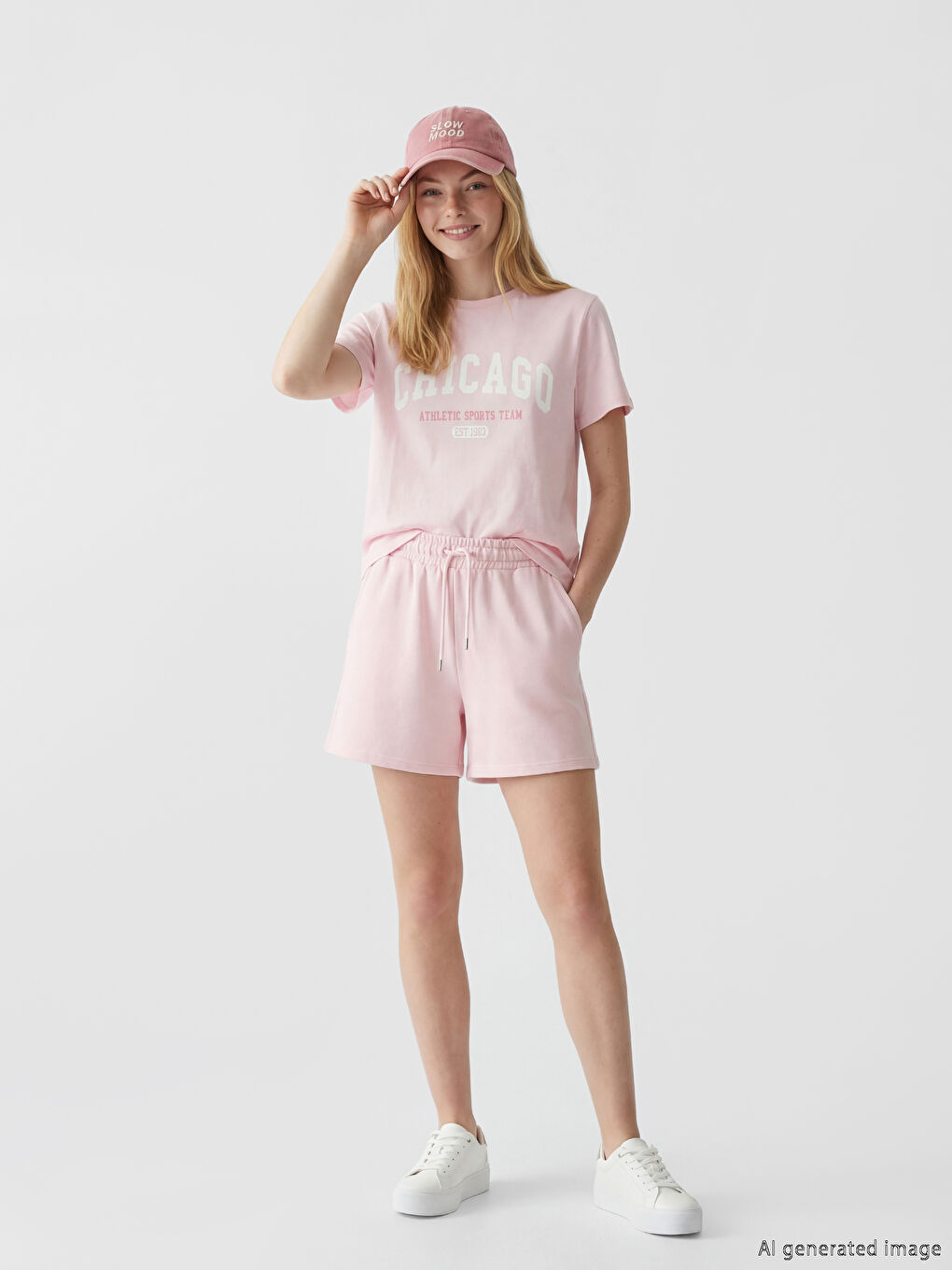 Pembe Beli Lastikli Kadın Şort