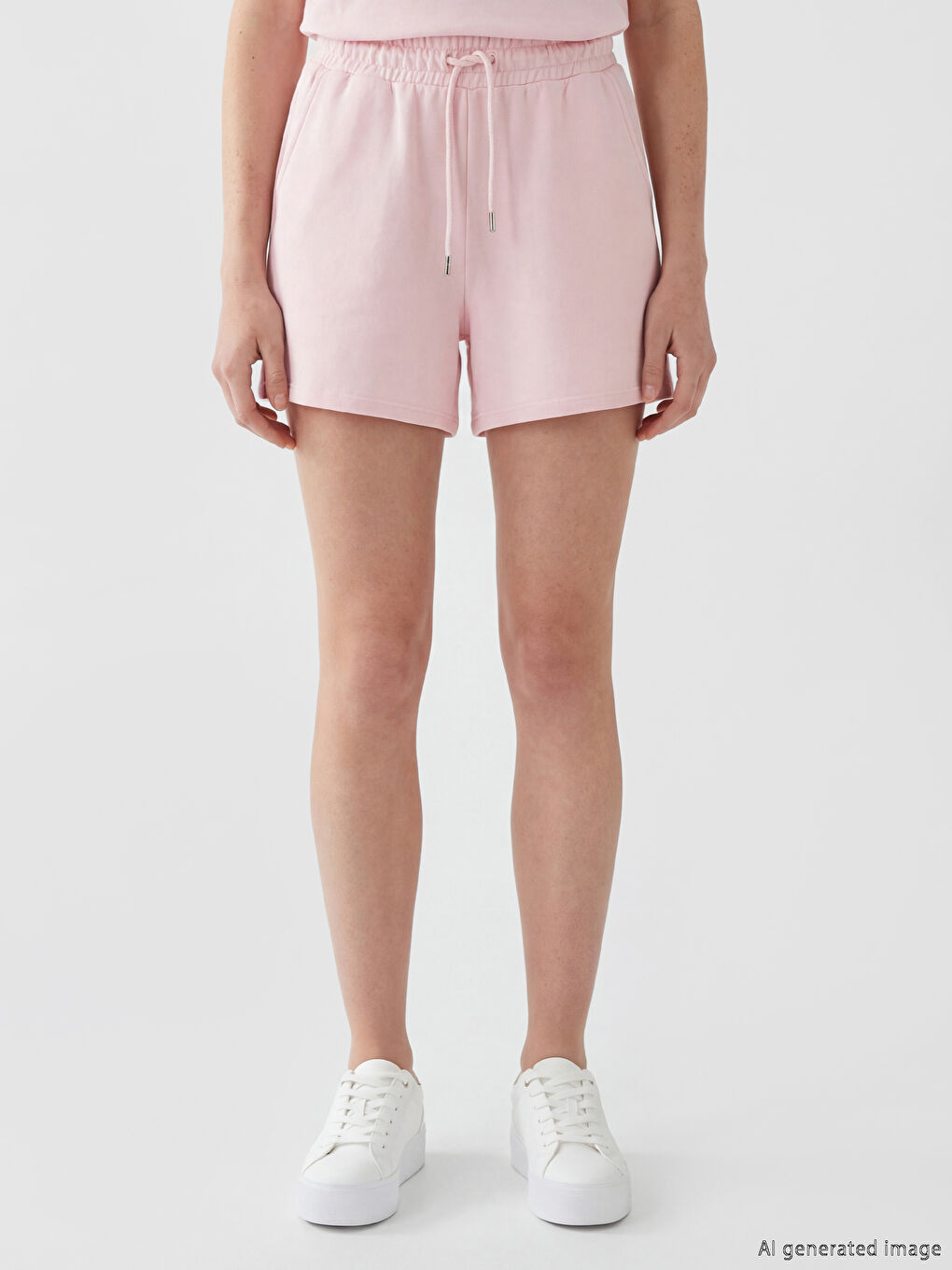 Pembe Beli Lastikli Kadın Şort-1