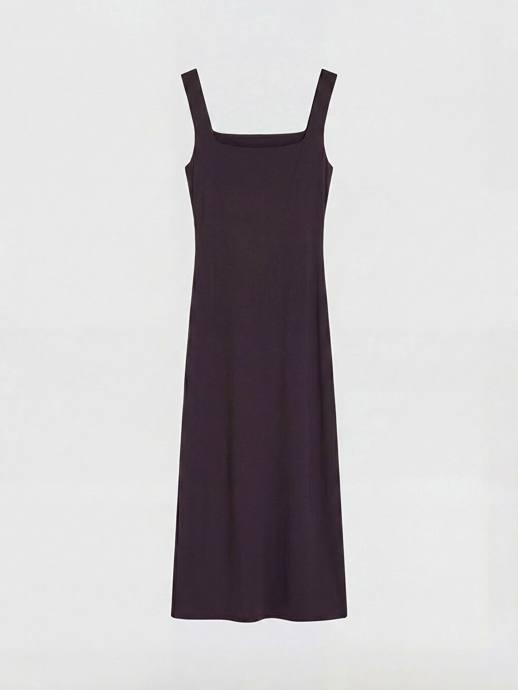 Kahverengi Kare Yaka Büzgülü Bodycon Elbise-1