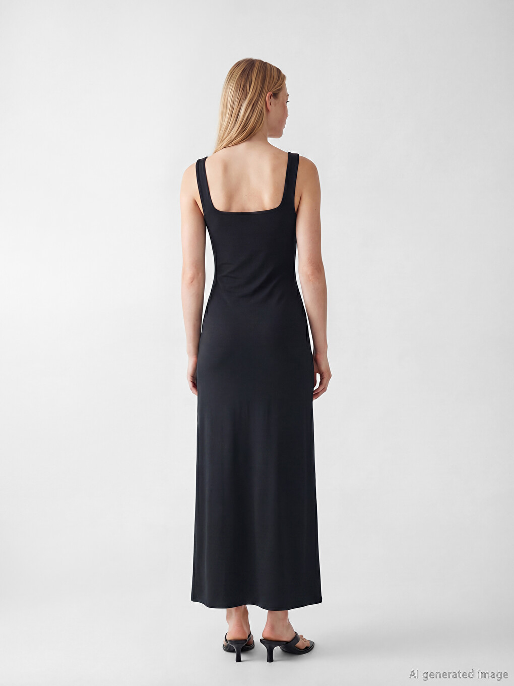 Siyah Kare Yaka Büzgülü Bodycon Elbise-3