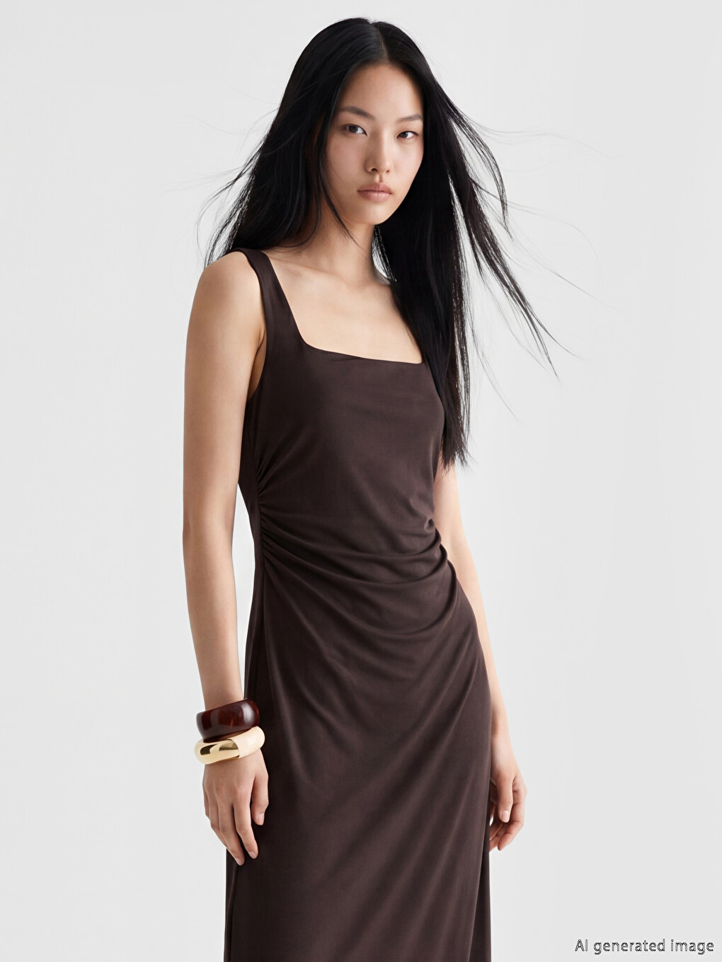 Square Neck Ruched Bodycon Dress-1
