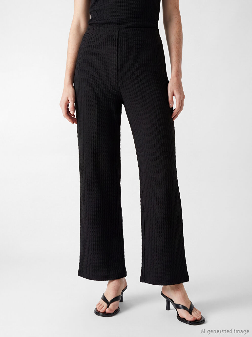 Pantaloni Texturați cu Talie Elastică pentru Femei-1