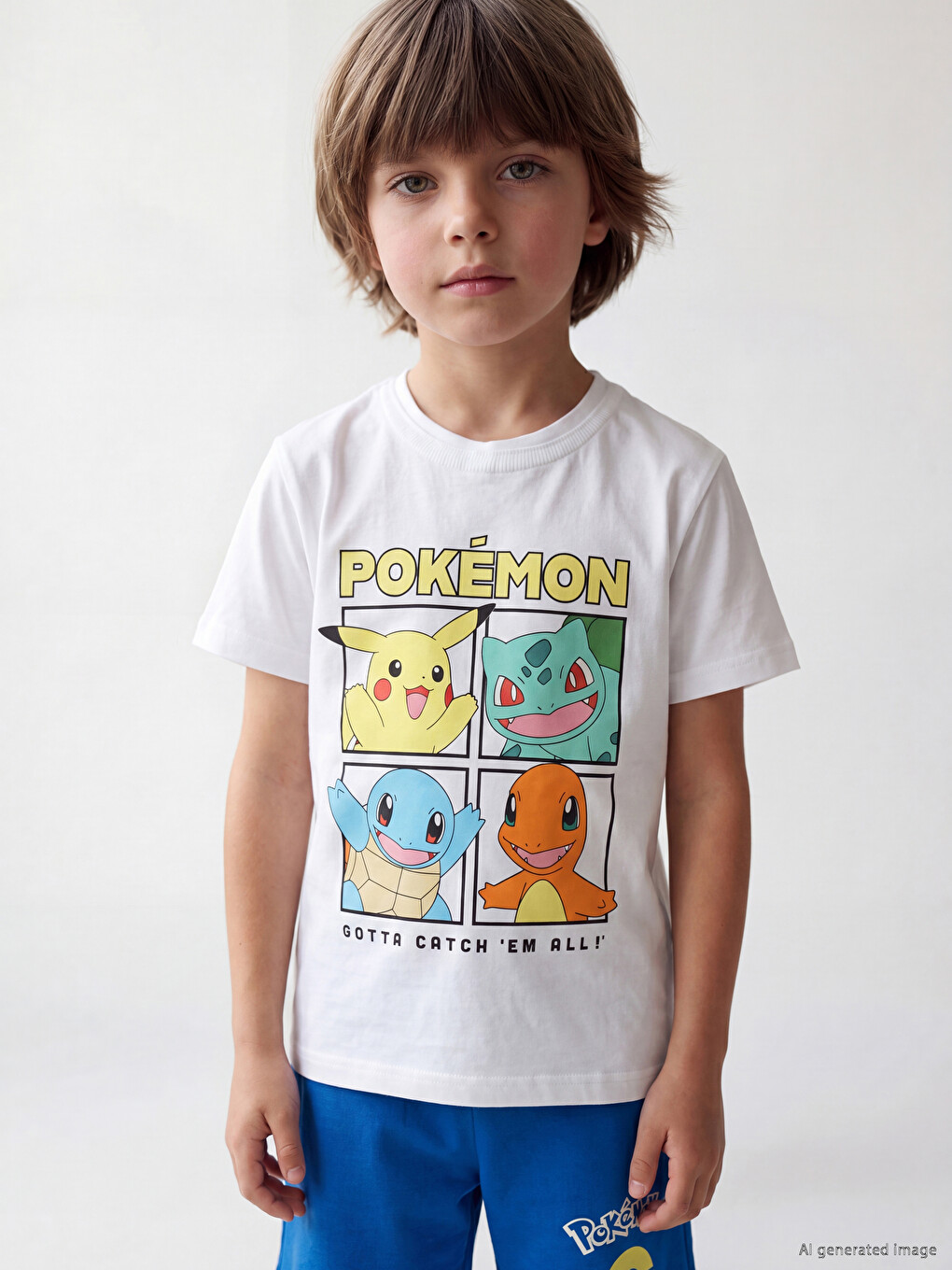 Beyaz Pokémon Baskılı Erkek Çocuk Şortlu Pijama Takımı