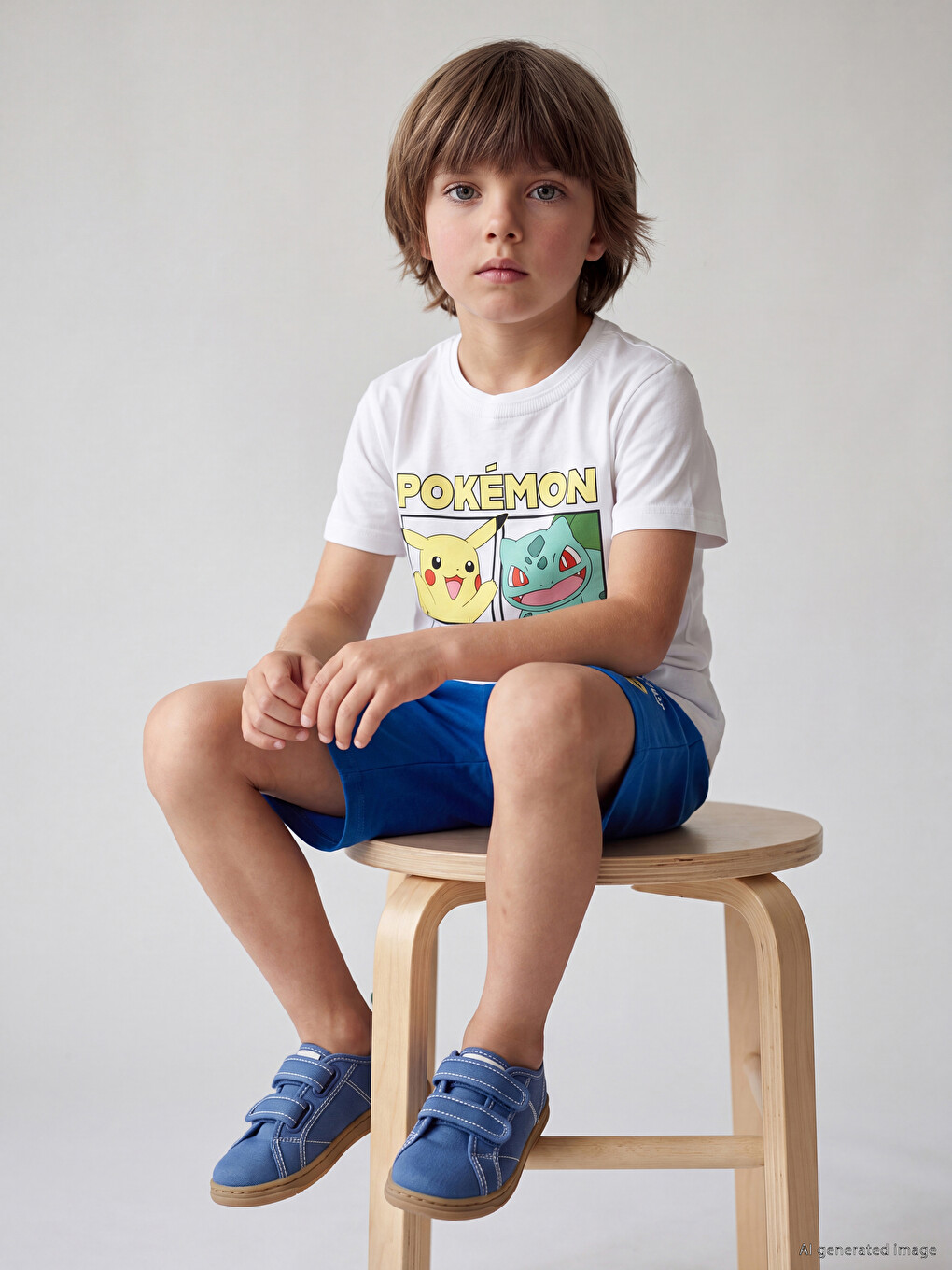 Beyaz Pokémon Baskılı Erkek Çocuk Şortlu Pijama Takımı-1