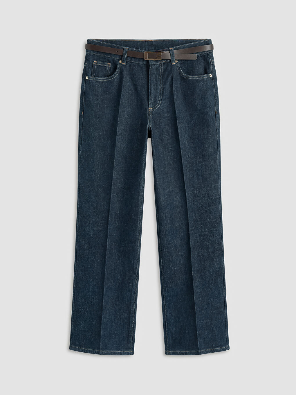 İndigo Beli Kemerli Straight Fit Kadın Jean Pantolon-4