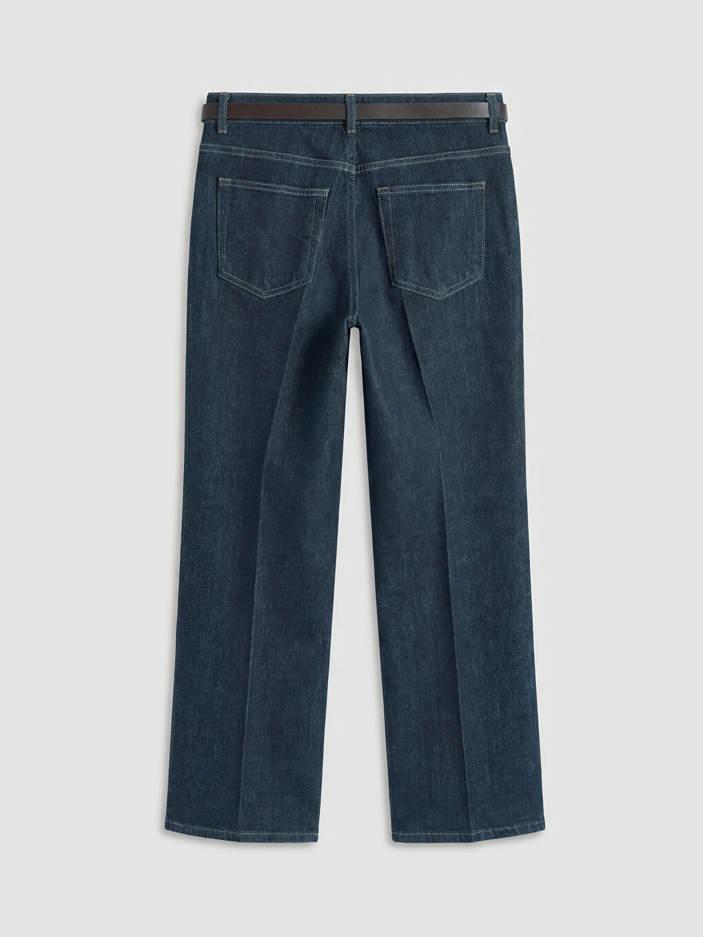 İndigo Beli Kemerli Straight Fit Kadın Jean Pantolon-5