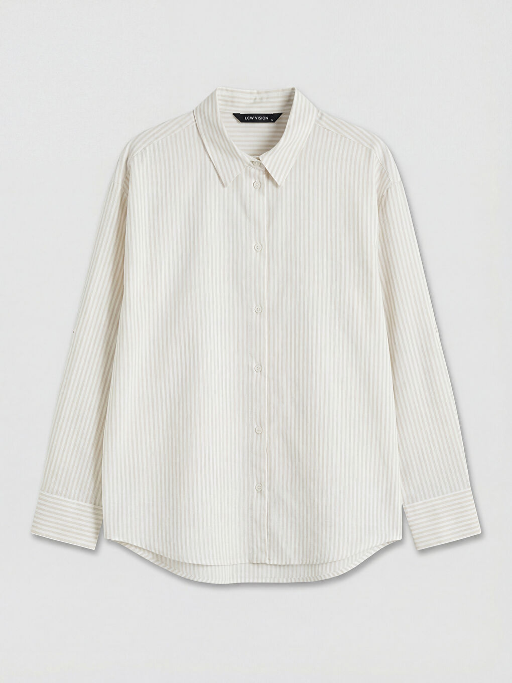 Bej Çizgili Oversize Kadın Gömlek	