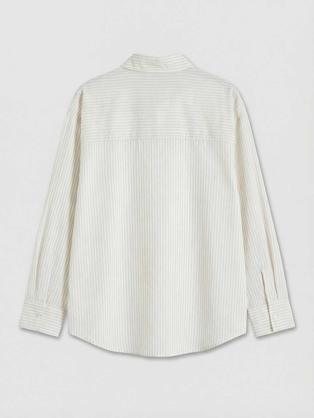 Bej Çizgili Oversize Kadın Gömlek	-1