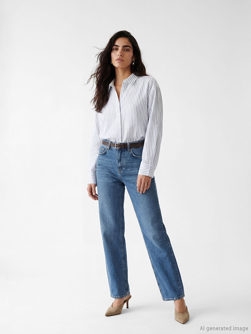 Mavi Çizgili Oversize Kadın Gömlek	-1