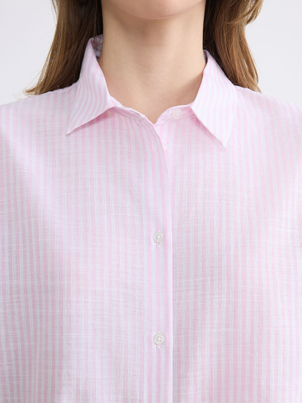 Pembe Çizgili Oversize Kadın Gömlek	-2