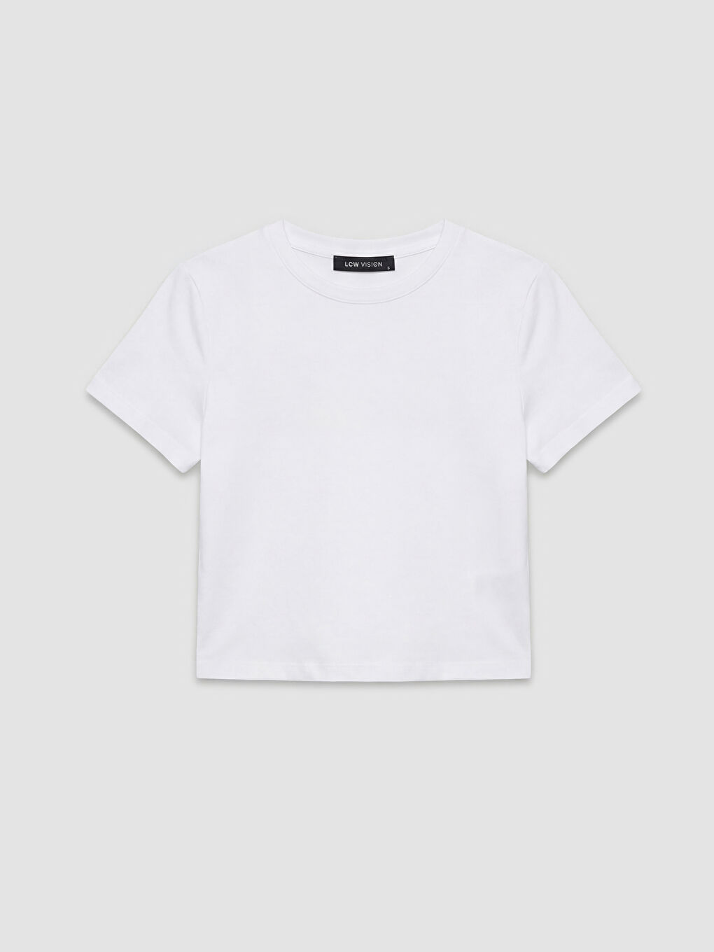 Beyaz Bisiklet Yaka Kadın Tişört-4