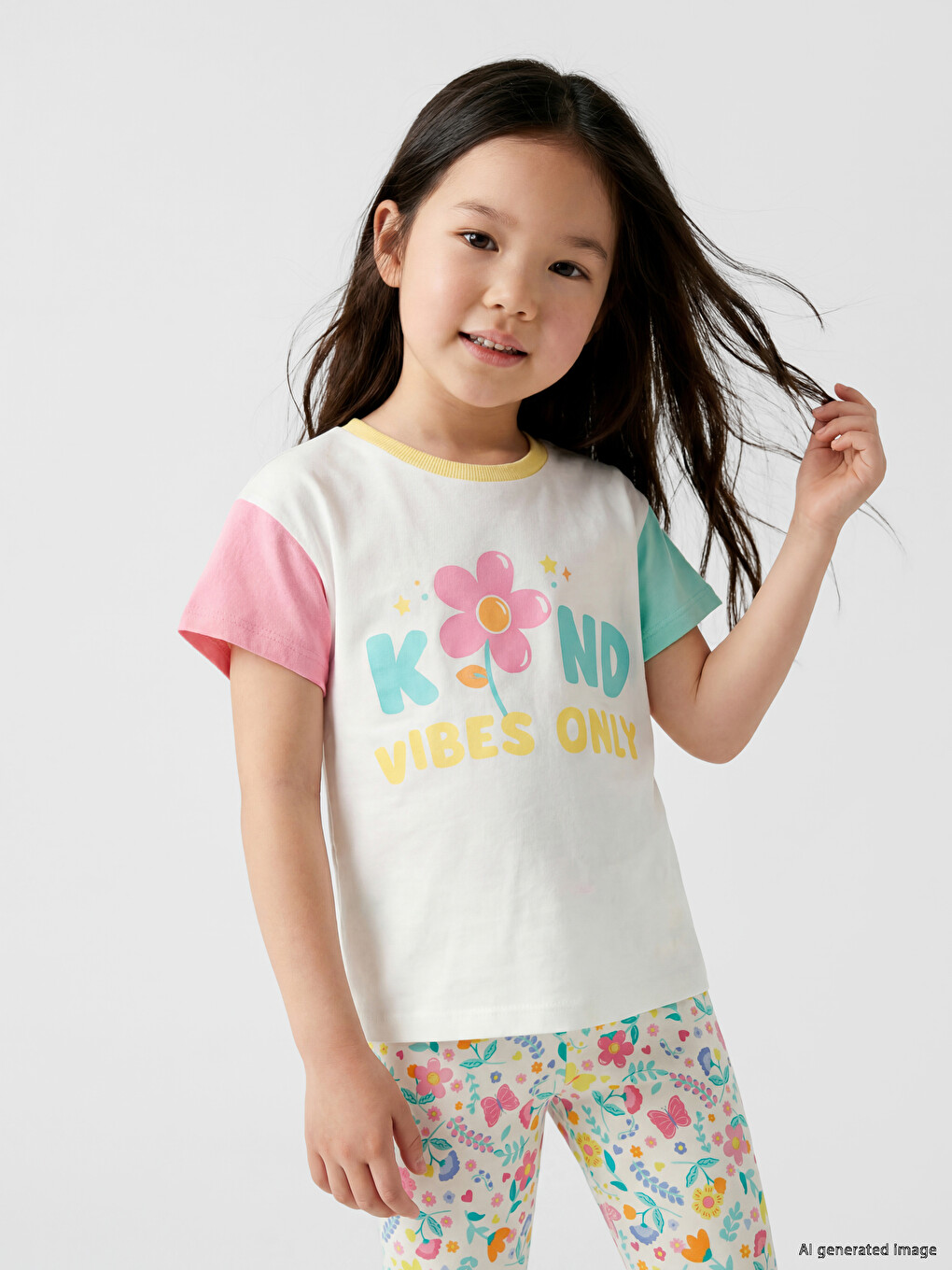 Crew Neck Printed Girls' T-Shirt-1