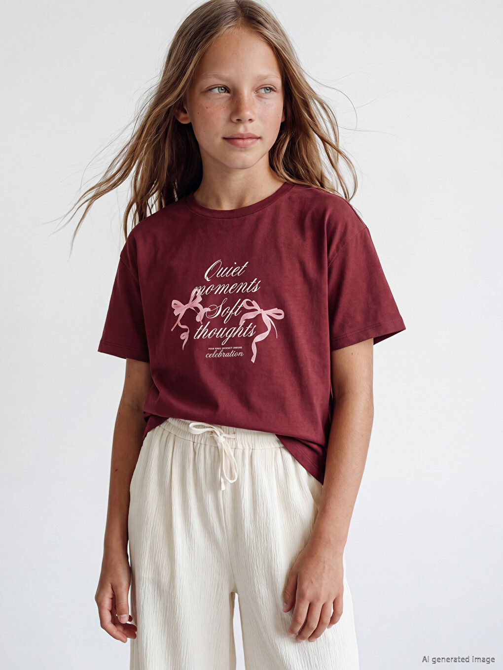 Crew Neck Printed Girls' T-Shirt