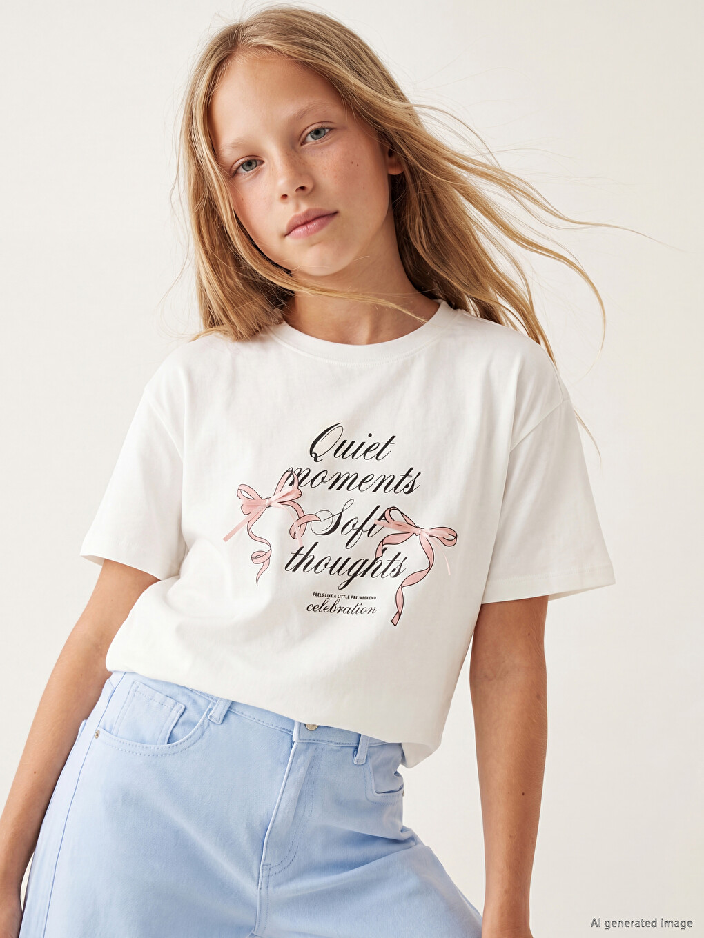 Crew Neck Printed Girls' T-Shirt-1