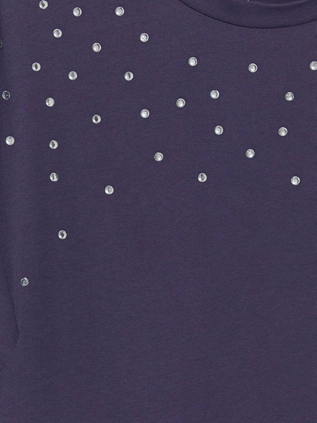 Mor Bisiklet Yaka Taş İşlemeli Kız Çocuk Tişört-2