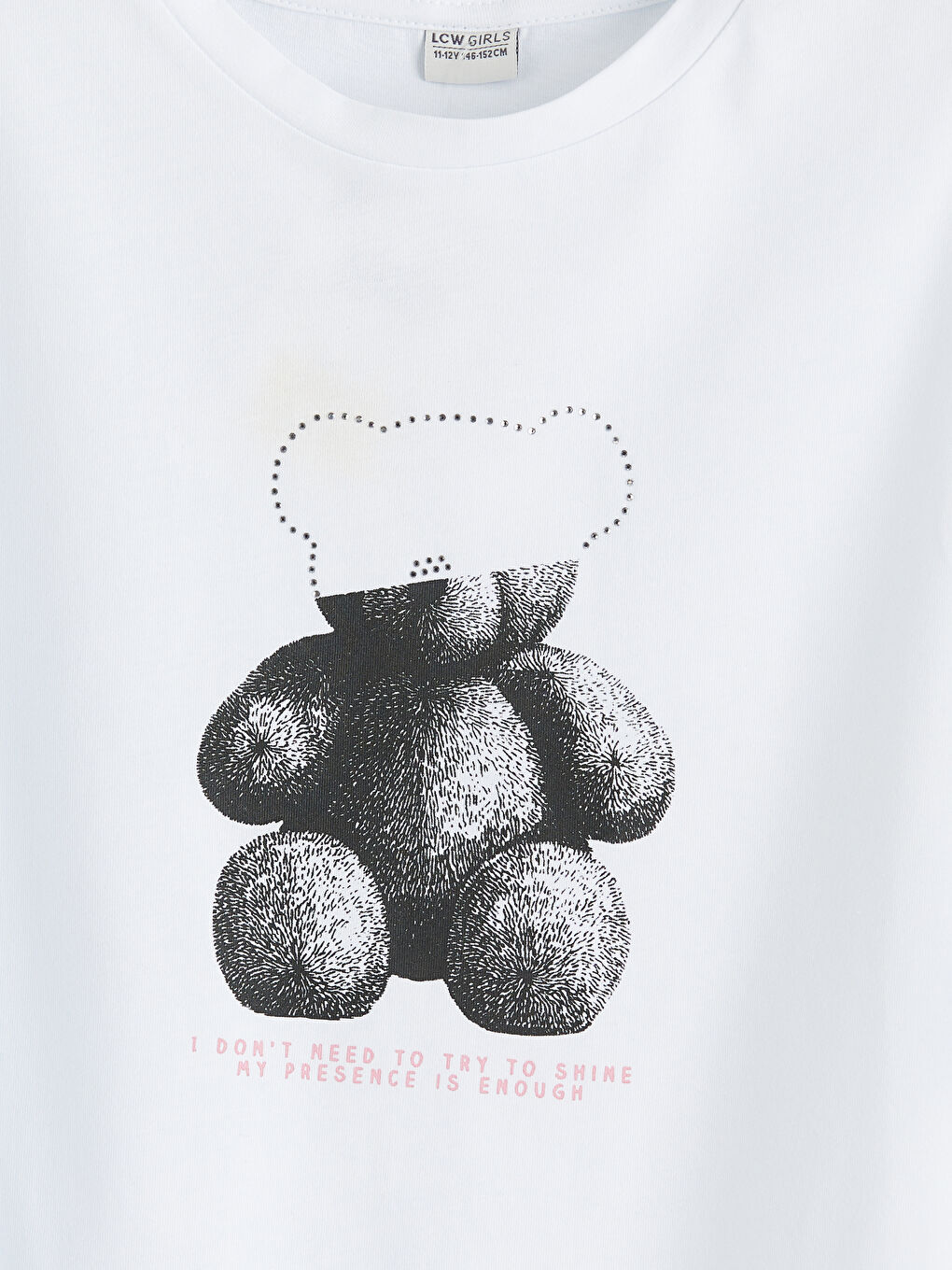 Beyaz Bisiklet Yaka Ayı Baskılı Kız Çocuk Tişört-2