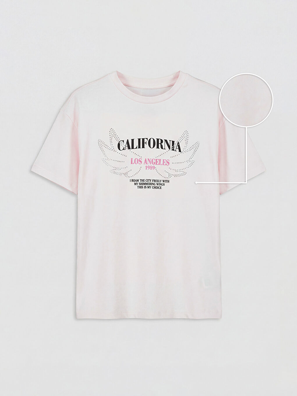 Pembe Taşlı California Baskılı Kız Çocuk Tişört