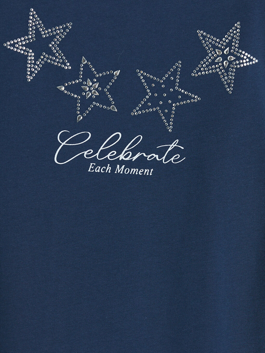 Lacivert Bisiklet Yaka Taş Baskılı Kız Çocuk Tişört-2