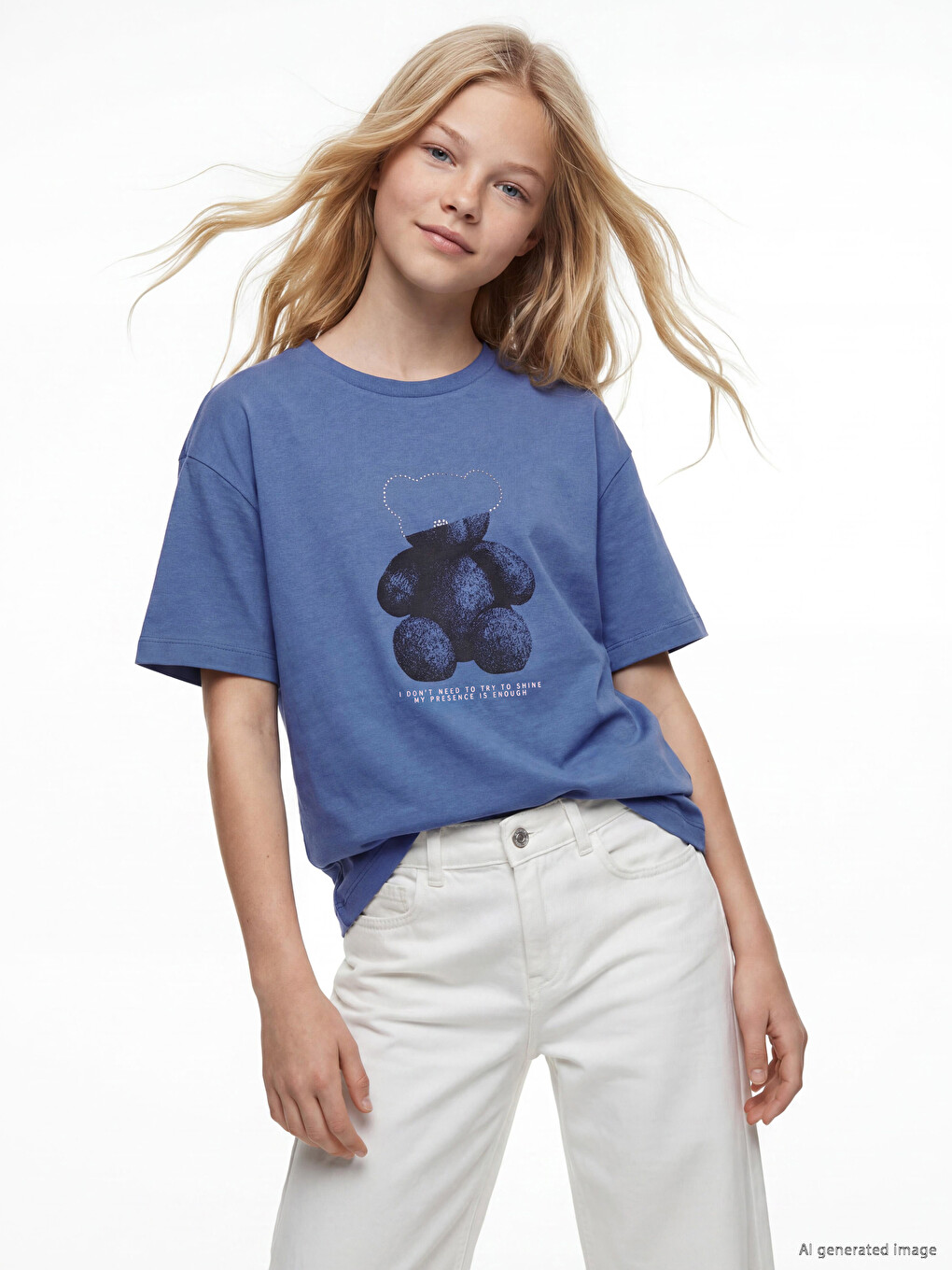 Printed Stone Detailed Girls' T-shirt
