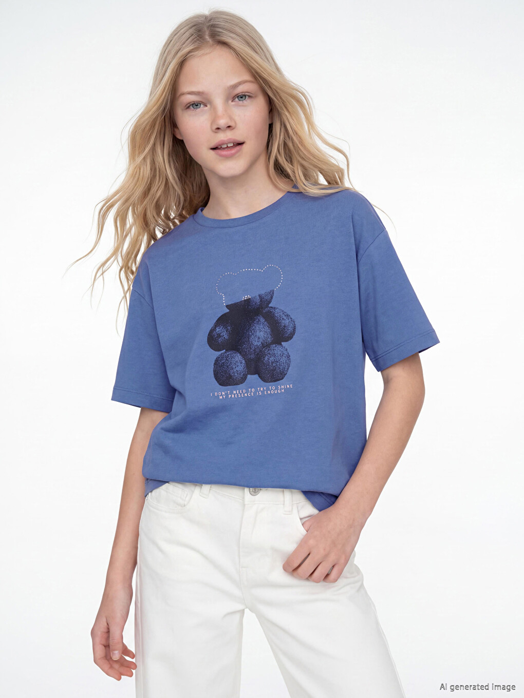 Printed Stone Detailed Girls' T-shirt-1