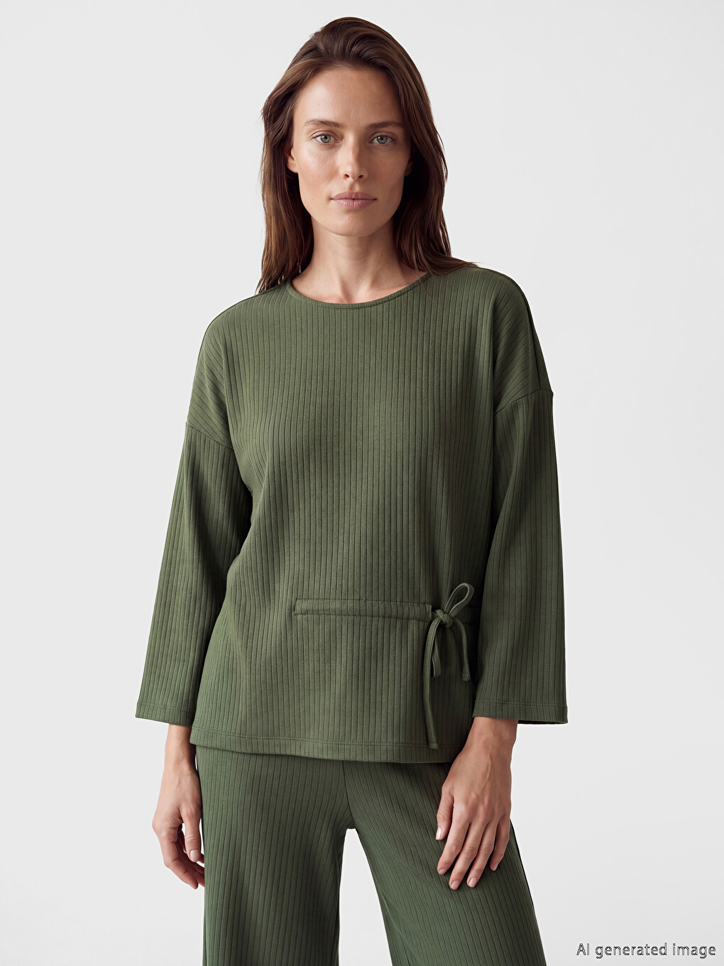 Crew Neck Side Tie Blouse