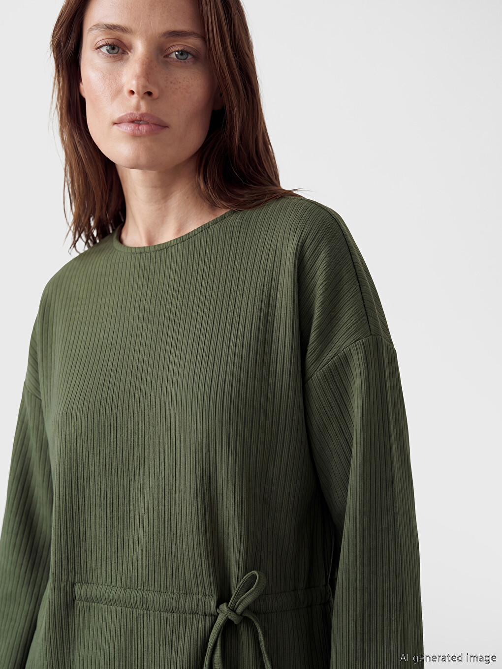Crew Neck Side Tie Blouse-2