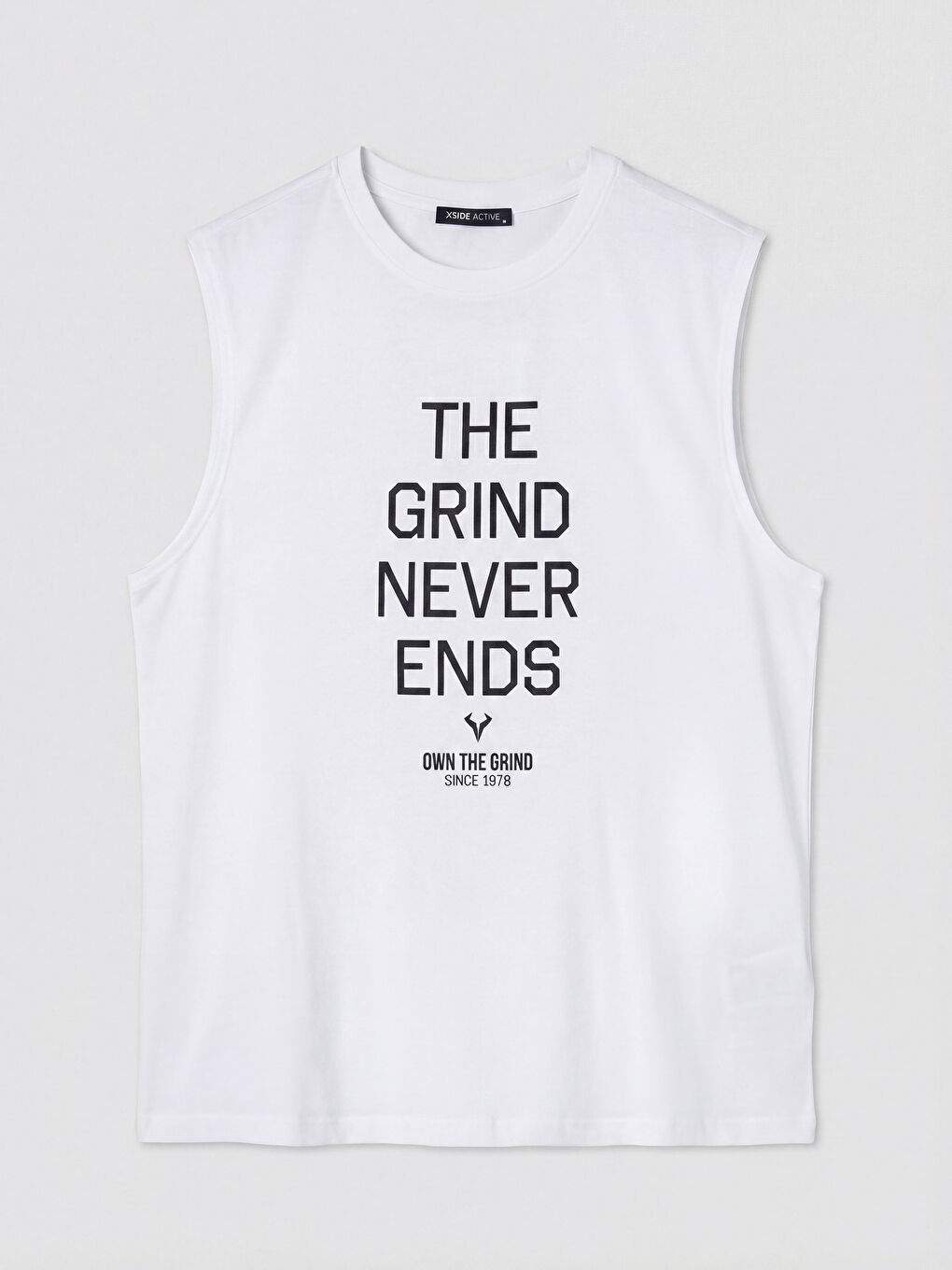 Beyaz Bisiklet Yaka Baskılı Erkek Kolsuz Tişört