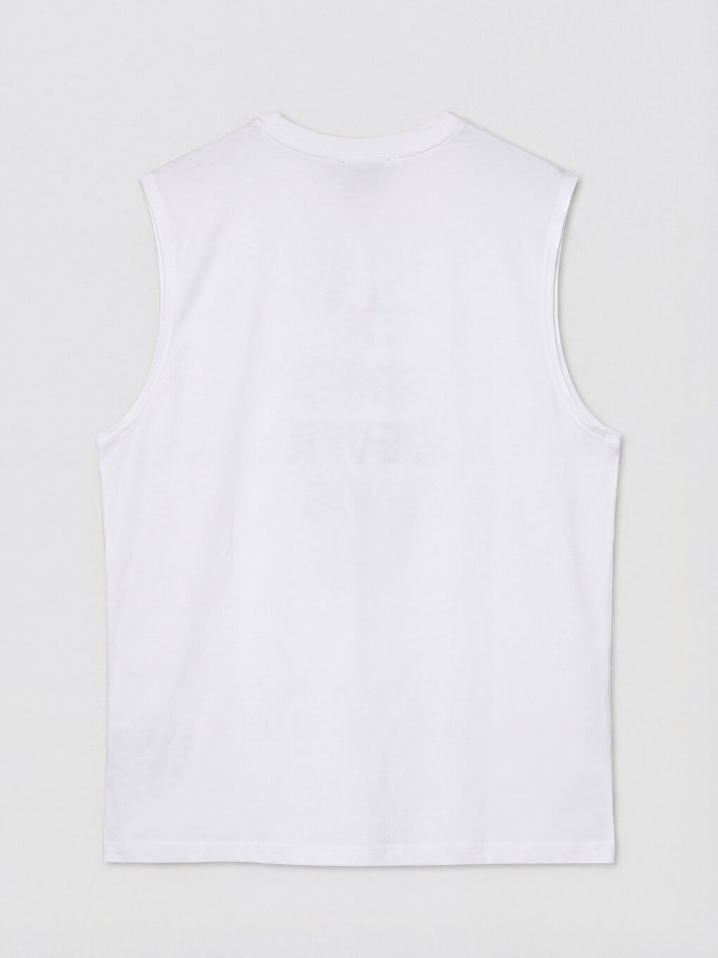 Beyaz Bisiklet Yaka Baskılı Erkek Kolsuz Tişört-1