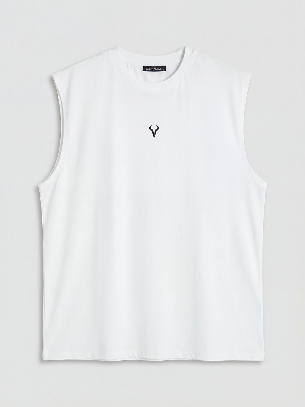 Beyaz Bisiklet Yaka Baskılı Kolsuz Erkek Tişört