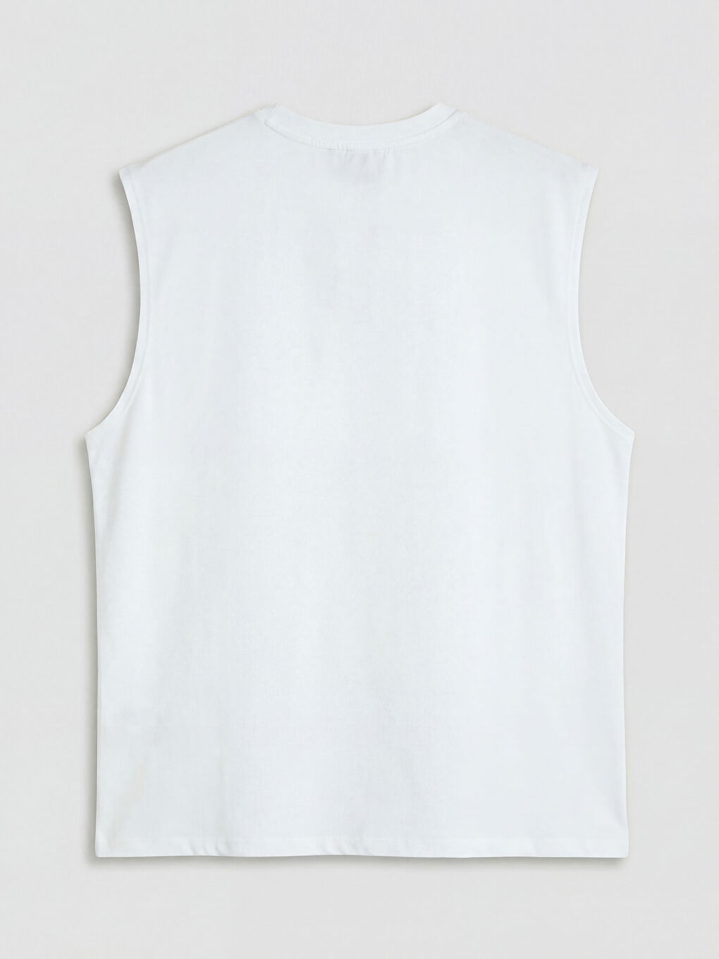 Beyaz Bisiklet Yaka Baskılı Kolsuz Erkek Tişört-1