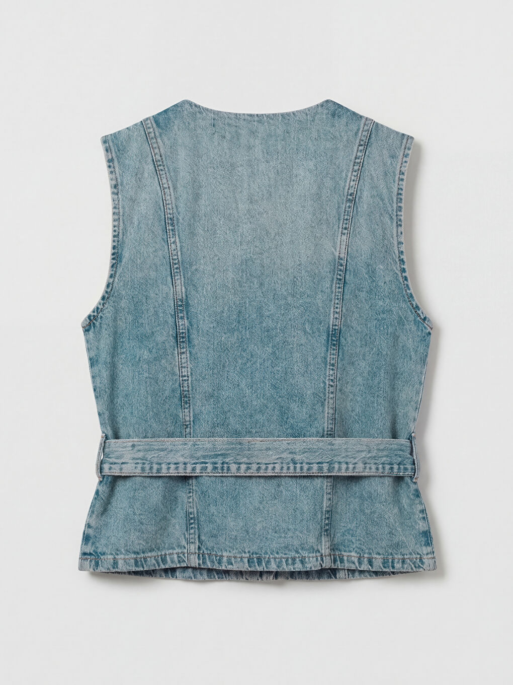 İndigo Bisiklet Yaka Kemerli Kadın Jean Yelek-1