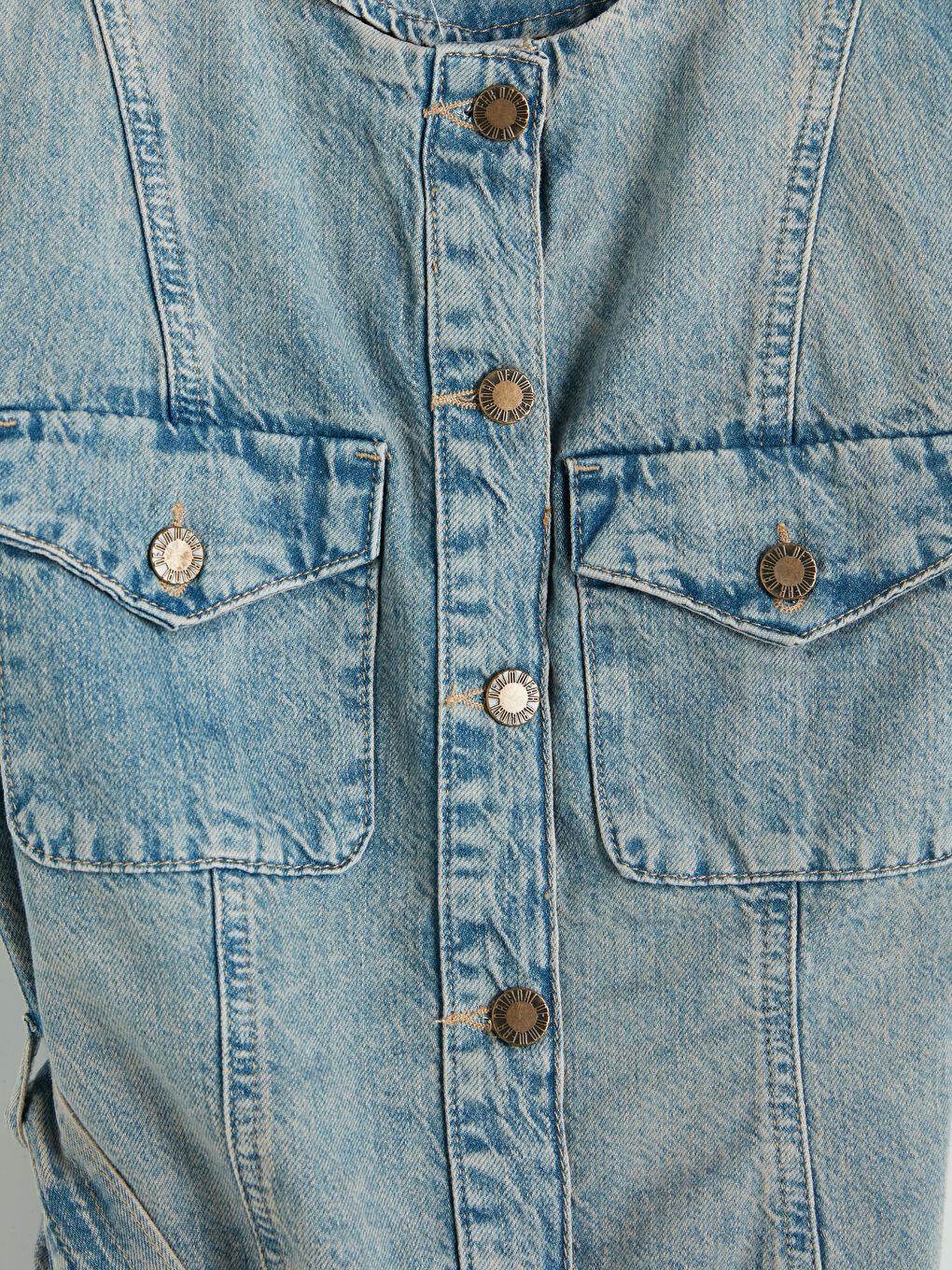 İndigo Bisiklet Yaka Kemerli Kadın Jean Yelek-2