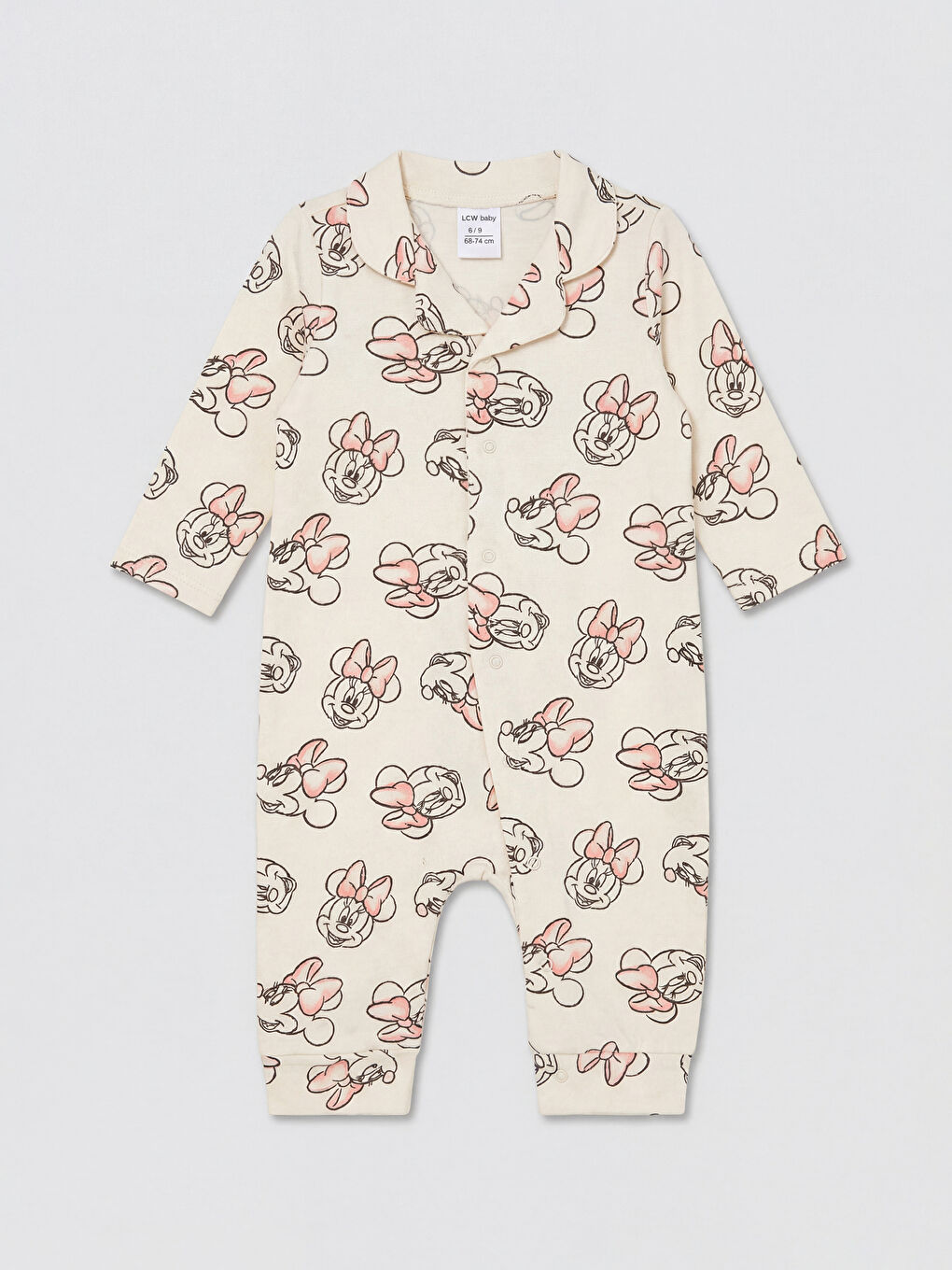 Ekru Minnie Mouse Baskılı Kız Bebek Tulum