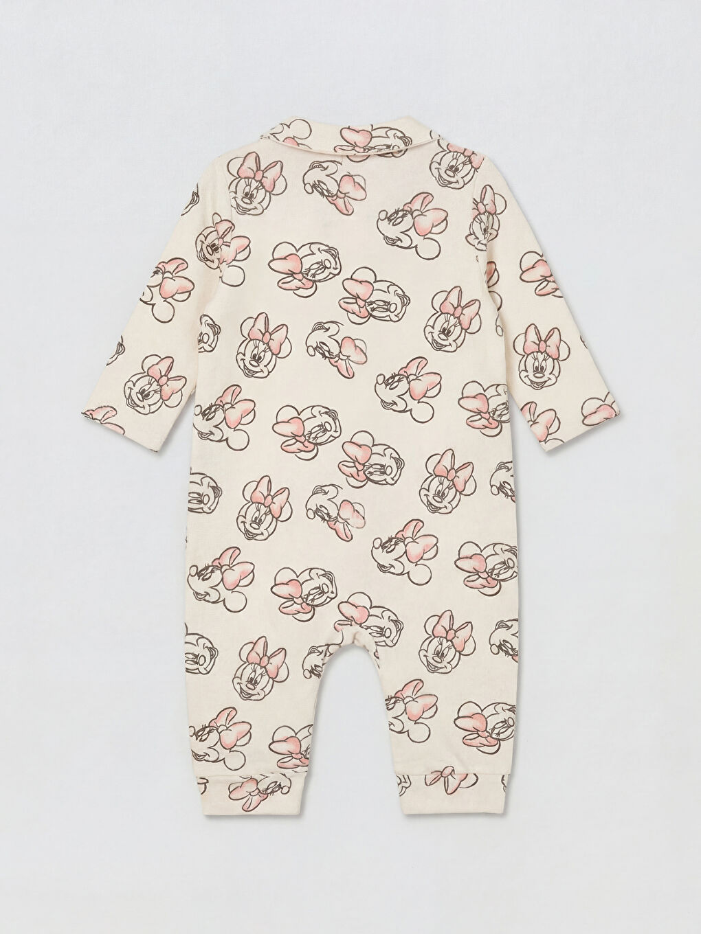 Ekru Minnie Mouse Baskılı Kız Bebek Tulum-1