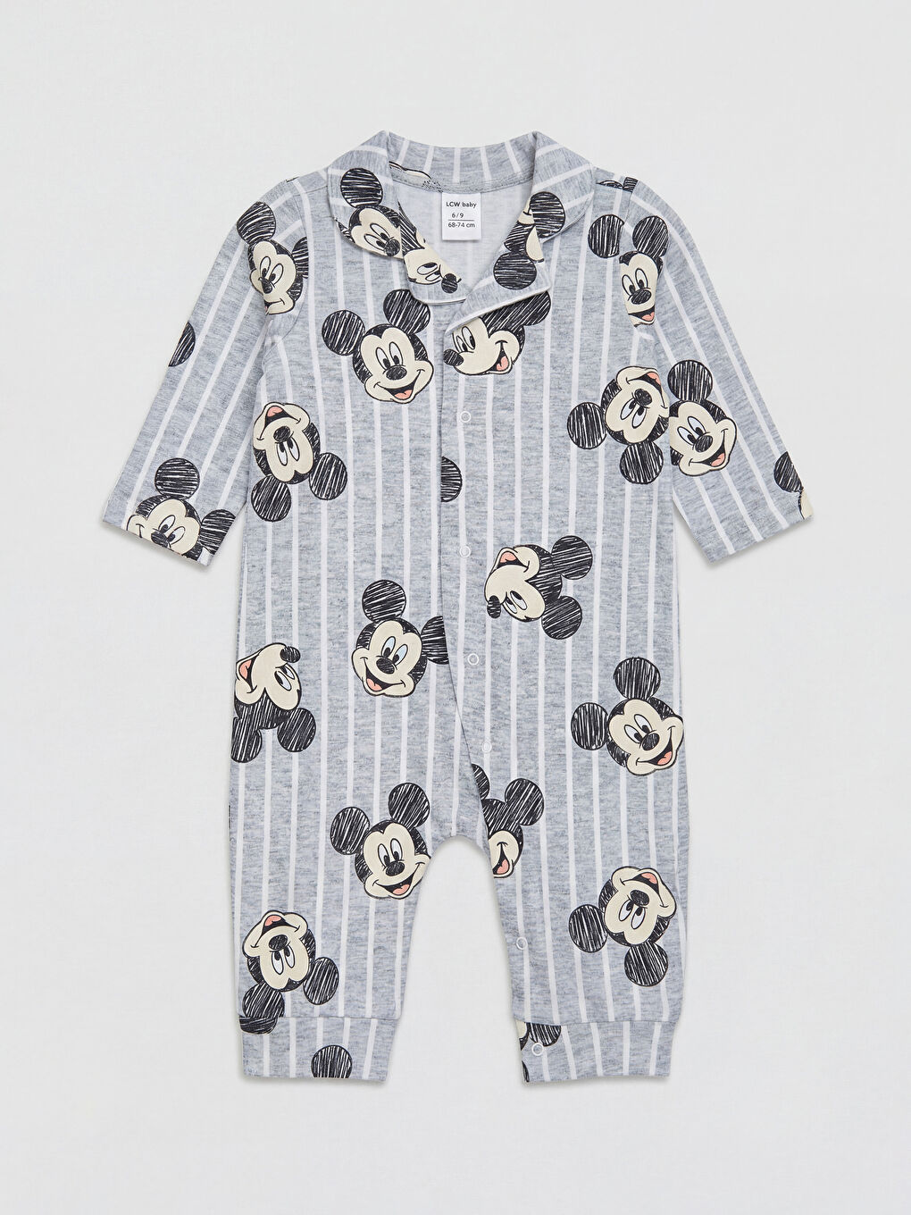 Gri Mickey Mouse Baskılı Erkek Bebek Tulum