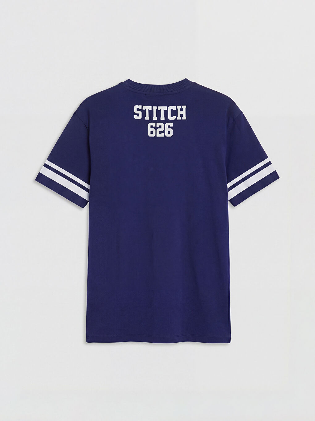 Lacivert Bisiklet Yaka Stitch Baskılı Kadın Tişört-1