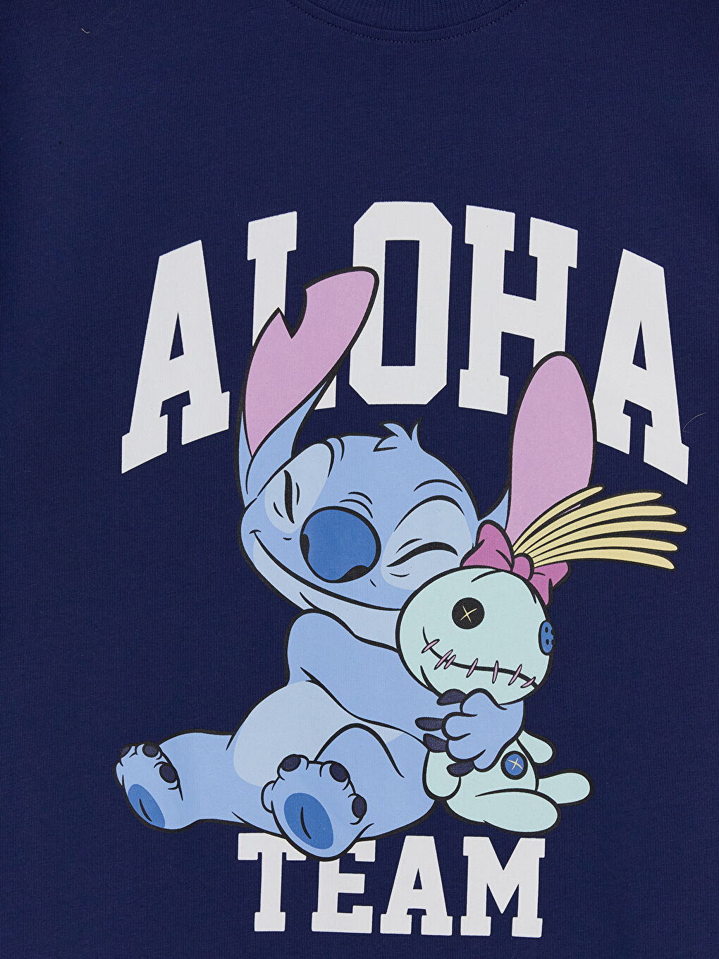 Lacivert Bisiklet Yaka Stitch Baskılı Kadın Tişört-2